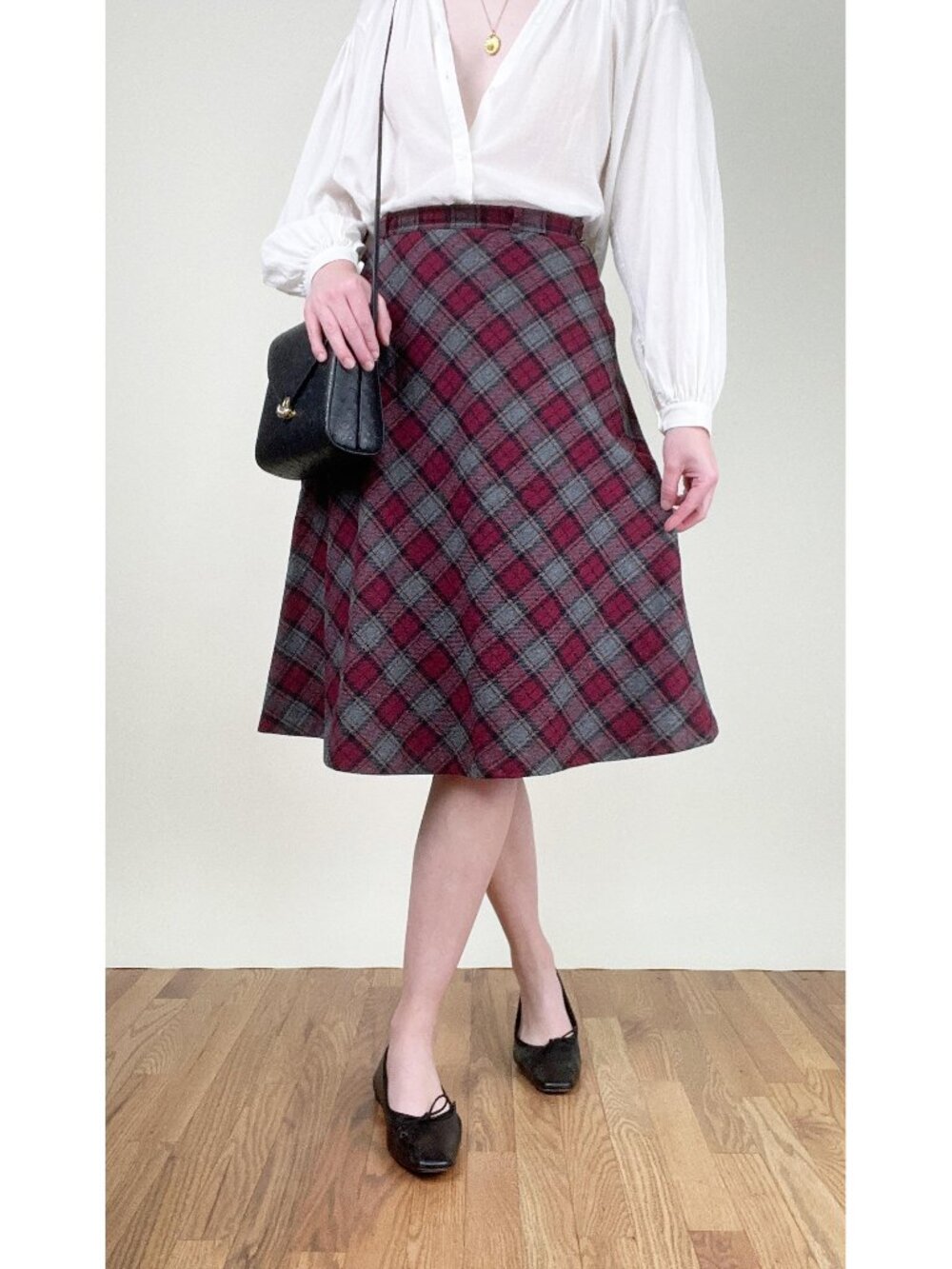Vintage 70s Canadian Plaid Wool Midi Skirt Preppy Academia Made in Canada 1970's